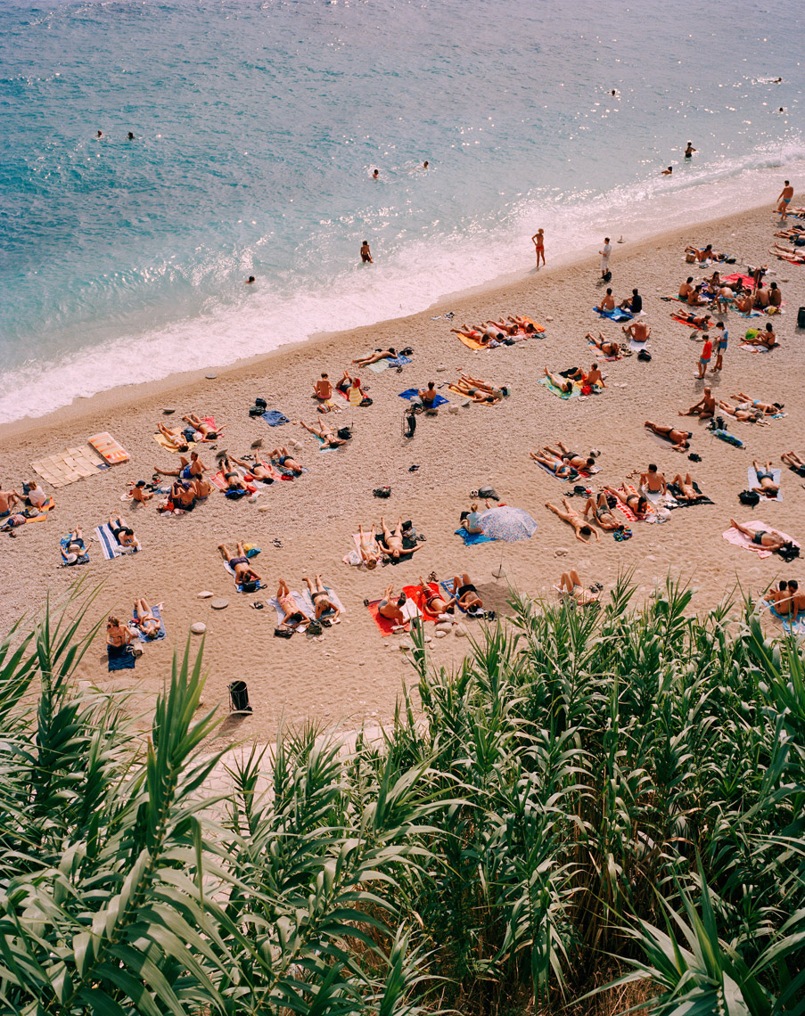 CROATIA, Dubrovnik, Dalmatian Coast, Island, elevated view of people relaxing on East West Beach in Dubrovnik.