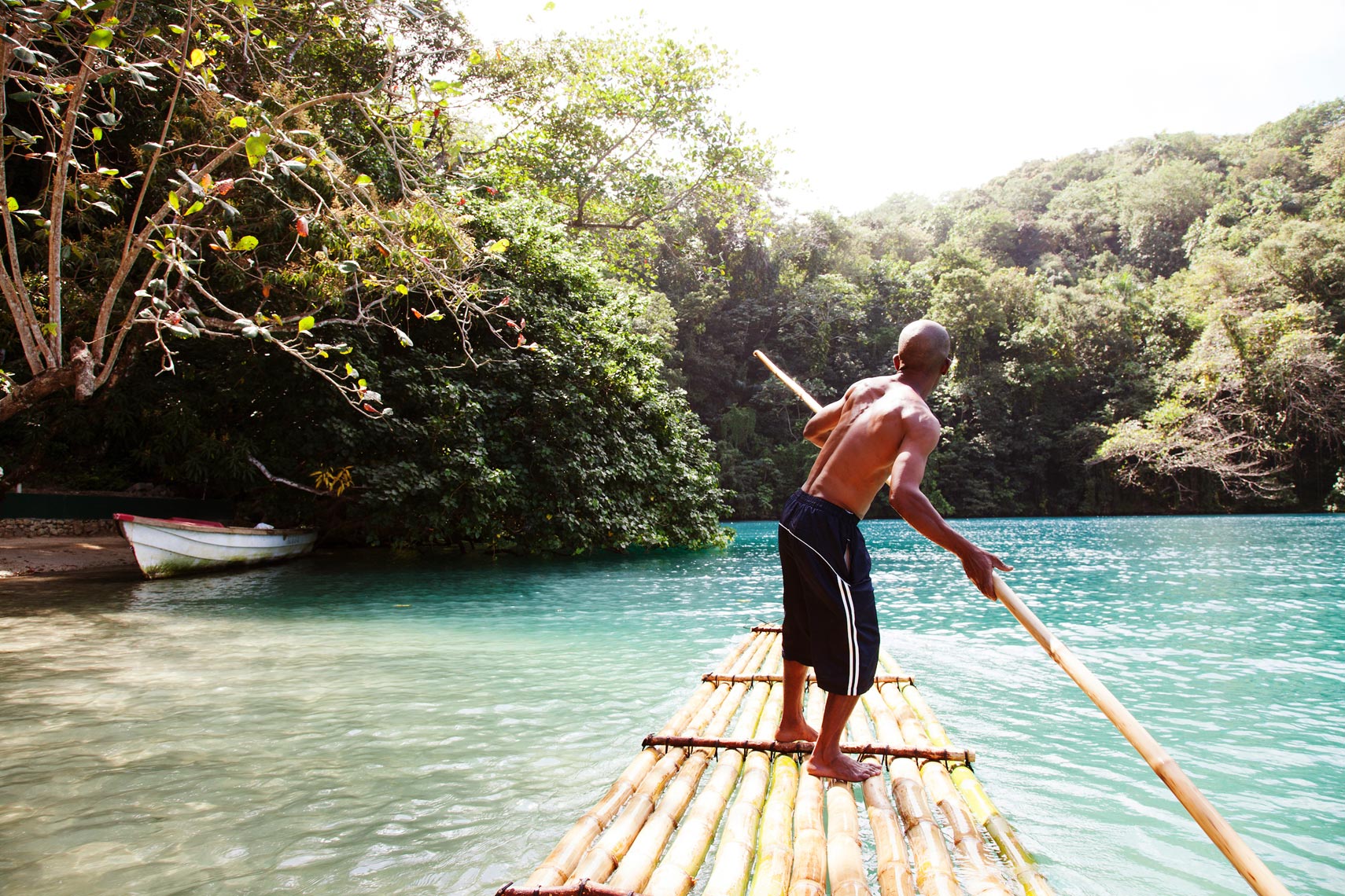 JAMAICA, Port Antonio. Local boatman Danny at the Blue Lagoon.