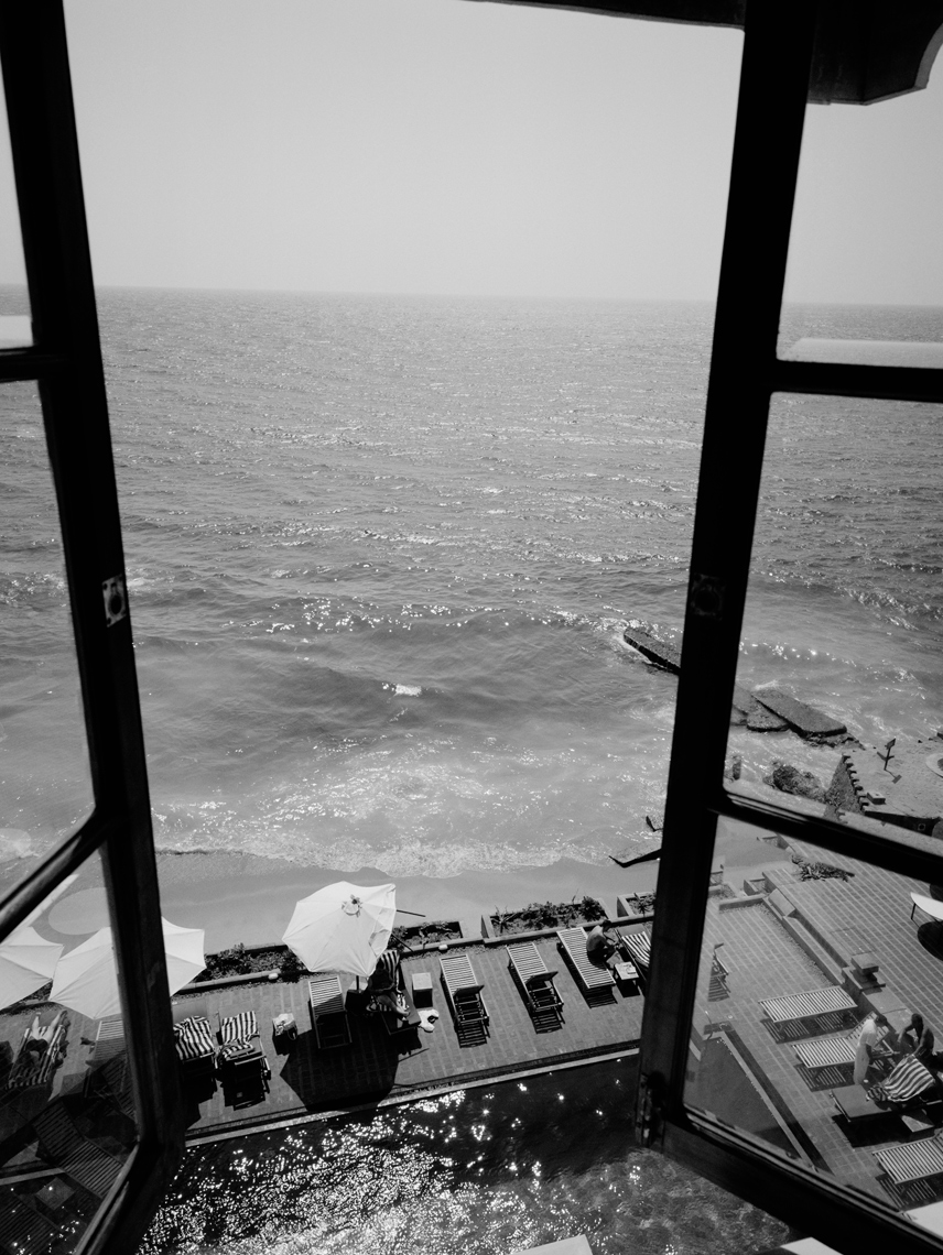 SRI LANKA, Asia, Colombo, elevated view from a room window of the Galle Face Hotel at Colombo (B&W)